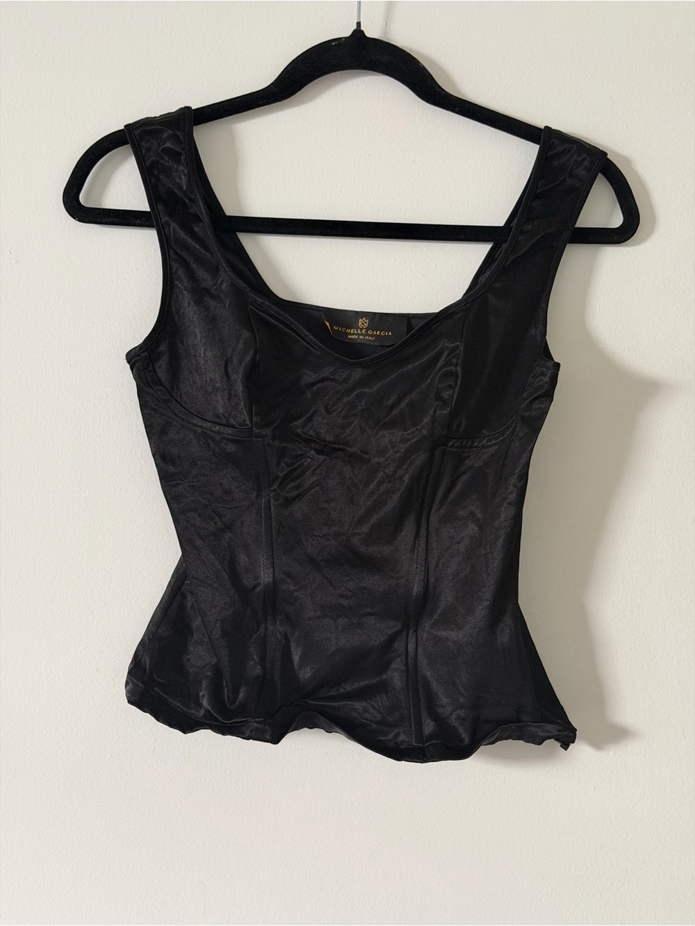 Michelle Garcia LEXA Black Satin Structured Corset Top - Size 4 Made in Italy